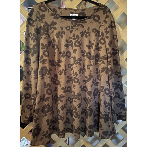 DENIM & CO. Floral Print Stretchy Brown Knit Tunic/Sweater Women's 1X - Picture 6 of 9